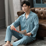 Xituodai Autumn Winter 100% Cotton Pijama for Men Dormir Lounge Sleepwear Pyjamas Blue Bedgown Home Clothes Man Bedroom PJ Cotton Pajamas