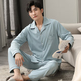 Xituodai Autumn Winter 100% Cotton Pijama for Men Dormir Lounge Sleepwear Pyjamas Blue Bedgown Home Clothes Man Bedroom PJ Cotton Pajamas