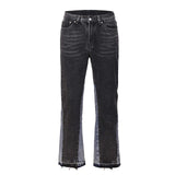 Xituodai Vintage Patchwork Flare Jeans Urban Men Streetwear Wide Leg Denim Pant Hip Hop Black Colorblock Slim Fit Denim Jeans for Men