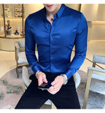 Xituodai Neckline Embroidery Mens Shirts Long Sleeve Casual Slim Fit Men Dress Shirts Solid Color Formal Business Social Clothing Blouse