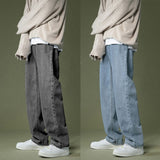 Xituodai Korean Wide-leg Jeans Men&#39;s Fashion Retro Casual Jeans Men Streetwear Autumn Wild Loose Hip-hop Straight Denim Pants Mens M-2XL