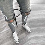 Xituodai Ripped Hole Jeans for Men Hip Hop Cargo Pant Distressed Light Blue Denim Jeans Skinny Men Clothing Full Length Autumn Trousers