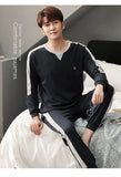 Xituodai Autumn Winter Men Cotton Pajamas Set Fashion Casual Striped Patchwork Sleepwear Suit Home Clothes Loose Home Wear Plus Size 4XL