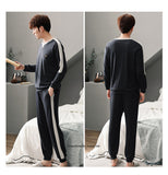 Xituodai Autumn Winter Men Cotton Pajamas Set Fashion Casual Striped Patchwork Sleepwear Suit Home Clothes Loose Home Wear Plus Size 4XL