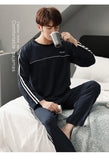 Xituodai Autumn Winter Men Cotton Pajamas Set Fashion Casual Striped Patchwork Sleepwear Suit Home Clothes Loose Home Wear Plus Size 4XL