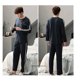 Xituodai Autumn Winter Men Cotton Pajamas Set Fashion Casual Striped Patchwork Sleepwear Suit Home Clothes Loose Home Wear Plus Size 4XL