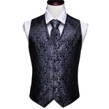 Xituodai 4PC Mens Extra Silk Vest Party Wedding Gold Paisley Solid Floral Waistcoat Vest Pocket Square Tie Suit Set Barry.Wang BM-2017