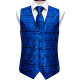 Xituodai 4PC Mens Extra Silk Vest Party Wedding Gold Paisley Solid Floral Waistcoat Vest Pocket Square Tie Suit Set Barry.Wang BM-2017