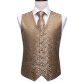 Xituodai 4PC Mens Extra Silk Vest Party Wedding Gold Paisley Solid Floral Waistcoat Vest Pocket Square Tie Suit Set Barry.Wang BM-2017