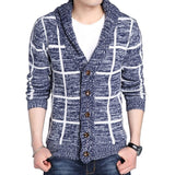 Xituodai Autumn And Winter Korean-style New Style Men&#39;s Sweater Fashion Slim Fit Plaid Long-Sleeve Fold-down Collar Men&#39;s Knit Cardi