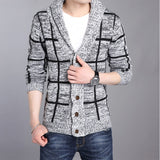 Xituodai Autumn And Winter Korean-style New Style Men&#39;s Sweater Fashion Slim Fit Plaid Long-Sleeve Fold-down Collar Men&#39;s Knit Cardi