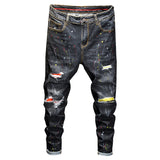 Xituodai Men&#39;s Jeans Jean Homme Pantalones Hombre Ink Graffiti 2021 Spring New Fashion Black Gray Hole Denim Pants Regular Fit Mens Pants