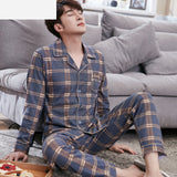 Xituodai Summer Casual Striped Cotton Pajama Sets for Men Short Sleeve Long Pants Sleepwear Pyjama Male Homewear Lounge Wear Clothes