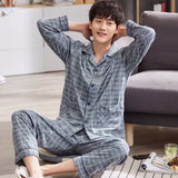 Xituodai Summer Casual Striped Cotton Pajama Sets for Men Short Sleeve Long Pants Sleepwear Pyjama Male Homewear Lounge Wear Clothes