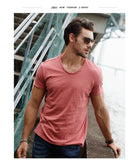 Xituodai Brand Quality T shirt Men&#39;s V-neck Slim Fit Pure Cotton T-shirt Fashion Short Sleeve T shirt Men&#39;s Tops Casual Tshirt
