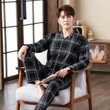 Xituodai Spring autumn 100%Cotton Pajamas Sets For Men Plaid Sleepwear Suit Casual Home Clothes Pijamas Hombre Loungewear Plus Size 4XL