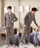 Xituodai Spring autumn 100%Cotton Pajamas Sets For Men Plaid Sleepwear Suit Casual Home Clothes Pijamas Hombre Loungewear Plus Size 4XL