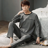 Xituodai Autumn Winter Men Cotton Pajamas Set Fashion Casual Striped Patchwork Sleepwear Suit Home Clothes Loose Home Wear Plus Size 4XL