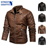 Xituodai 2022 Mens Motorcycle Jacket Autumn Winter Men New Faux PU Leather Jackets Casual Embroidery Biker Coat Zipper Fleece Jacket