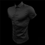 Xituodai New Summer Men Fashion Short Sleeve Solid Shirt Slim Fit Male Social Business Dress Shirt Brand Mens Gym Fitness Sports Clothing