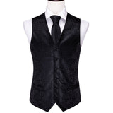 Xituodai Designer Mens Classic Black Paisley Jacquard Folral Silk Waistcoat Vests Handkerchief Tie Vest Suit Pocket Square Set Barry.Wang