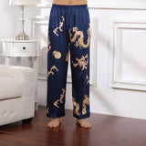 Xituodai Male Satin Sleepwear Robe&amp;Pants 2PCS Pajamas Set Print Men Nightwear Kimono Bathrobe Gown Faux Silk Lounge Wear Home Clothes