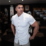 Xituodai Men Fashion Casual Short Sleeve Solid Shirt Super Slim Fit Male Social Business Dress Shirt Brand Men Fitness Sports Clothing