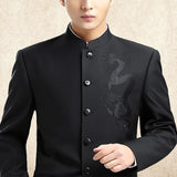 Xituodai Dragon Embroidery Men Chinese Style Tunic Suit Jacket Mandarin Stand Collar New 2022 Kung Fu Uniform Coat Single Breasted Black