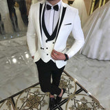 Xituodai 2022 Latest White Suits for Wedding Tuxedos Groom Wear Black Peaked Lapel Groomsmen Outfit Man Blazers 3 Pieces  Costume Homme