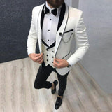 Xituodai 2022 Latest White Suits for Wedding Tuxedos Groom Wear Black Peaked Lapel Groomsmen Outfit Man Blazers 3 Pieces  Costume Homme