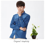 Xituodai Spring Autumn Men Denim Thin Shirt Long Sleeve Soft 100% Cotton Two Pockets Slim Slight Elastic Jeans Cowboy 4XL