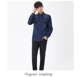 Xituodai Spring Autumn Men Denim Thin Shirt Long Sleeve Soft 100% Cotton Two Pockets Slim Slight Elastic Jeans Cowboy 4XL