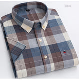 Xituodai Men&#39;s Summer Casual Short Sleeve 100% Cotton Thin Oxford Shirt Single Patch Pocket Standard-fit Button-down Plaid Striped Shirts