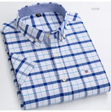 Xituodai Men&#39;s Summer Casual Short Sleeve 100% Cotton Thin Oxford Shirt Single Patch Pocket Standard-fit Button-down Plaid Striped Shirts
