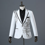 Xituodai Fashion Embroidery Sequins Floral Suit Blazer Men One Button White 2 Piece Suit (Jacket+Pants) Party Stage Singer Wear Costume