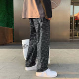 Xituodai Cashew flower black jeans men&#39;s straight tube loose spring and autumn summer Korean fashion men&#39;s baggy pants denim trousers