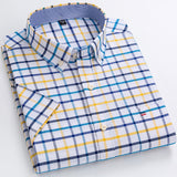 Xituodai Men&#39;s Oxford Short Sleeve Summer Casual Shirts Single Pocket Comfortable Standard-fit Button-down Plaid Striped Cotton Shirt