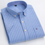 Xituodai Men&#39;s Oxford Short Sleeve Summer Casual Shirts Single Pocket Comfortable Standard-fit Button-down Plaid Striped Cotton Shirt