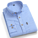 Xituodai Thin 100% Cotton Plaid Shirts for Men Long Sleeve Regular Fit Checkered Dress shirt Mens Blue New Soft Comfortable Male