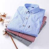 Xituodai Thin 100% Cotton Plaid Shirts for Men Long Sleeve Regular Fit Checkered Dress shirt Mens Blue New Soft Comfortable Male