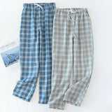 Xituodai Men&#39;s Cotton Gauze Trousers Plaid Knitted Sleep Pants Woman Pajamas Pants Bottoms Sleepwear Short for Couples Pijama Hombre