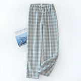 Xituodai Men&#39;s Cotton Gauze Trousers Plaid Knitted Sleep Pants Woman Pajamas Pants Bottoms Sleepwear Short for Couples Pijama Hombre