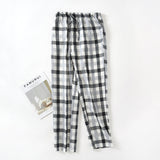 Xituodai Men&#39;s Cotton Gauze Trousers Plaid Knitted Sleep Pants Woman Pajamas Pants Bottoms Sleepwear Short for Couples Pijama Hombre