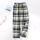 Xituodai Men&#39;s Cotton Gauze Trousers Plaid Knitted Sleep Pants Woman Pajamas Pants Bottoms Sleepwear Short for Couples Pijama Hombre