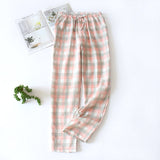 Xituodai Men&#39;s Cotton Gauze Trousers Plaid Knitted Sleep Pants Woman Pajamas Pants Bottoms Sleepwear Short for Couples Pijama Hombre