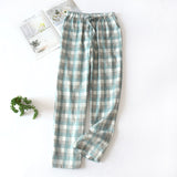 Xituodai Men&#39;s Cotton Gauze Trousers Plaid Knitted Sleep Pants Woman Pajamas Pants Bottoms Sleepwear Short for Couples Pijama Hombre