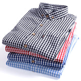 Xituodai Thin 100% Cotton Plaid Shirts for Men Long Sleeve Regular Fit Checkered Dress shirt Mens Blue New Soft Comfortable Male