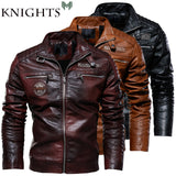 Xituodai Street Knights Leather Jacket Men Winter Fleece Motorcycle Pu Leahter Jacket Male Stand Collar Casual Windbreaker Slim Coat 7Xl