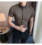 Xituodai High Quality Summer Short Sleeve Striped Shirts For Men Clothing 2022 Simple Luxury Slim Fit Business Casual Formal Wear Blouses