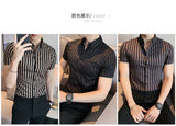 Xituodai High Quality Summer Short Sleeve Striped Shirts For Men Clothing 2022 Simple Luxury Slim Fit Business Casual Formal Wear Blouses